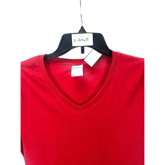 Port & Company Red V-Neck T-Shirt Small Unisex Basic Cotton Tee New - Picture 3 of 7